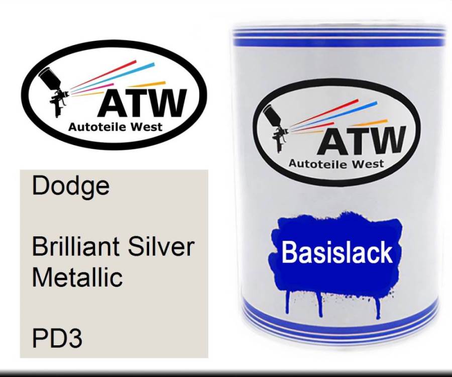 Dodge, Brilliant Silver Metallic, PD3: 500ml Lackdose, von ATW Autoteile West.